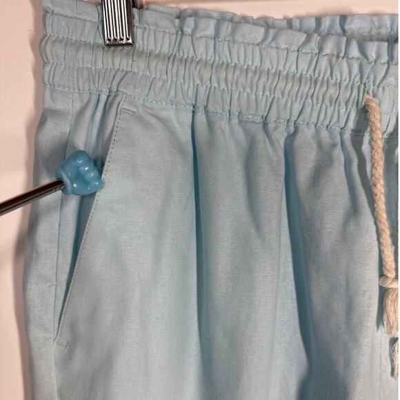 J. Crew Linen-Cotton Blend Wide-Leg Paper-Bag Pants Light Blue Sz M BG359 Casual - Picture 5 of 12